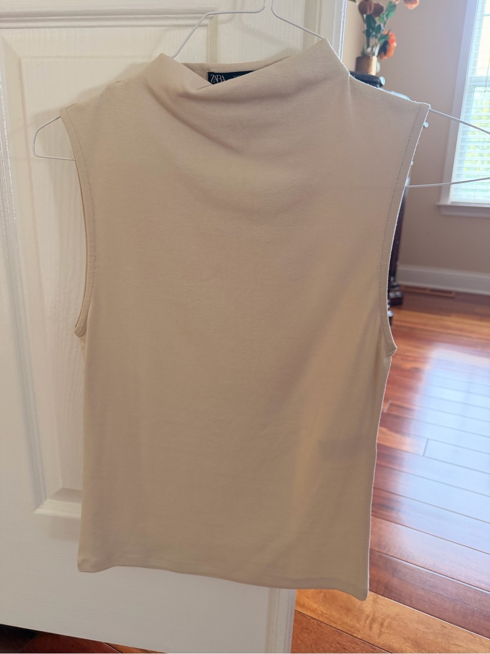 Zara Sleeveless Mock Neck Top in Light Beige